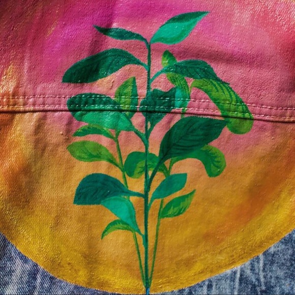 Custom Hand Painted Bleach Washed Denim Vest M-L - Picture 4 of 6